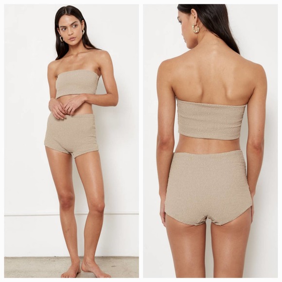 Free People Beige, Blue, and Dark Brown Bandeau Bikinis - Picture 4 of 8